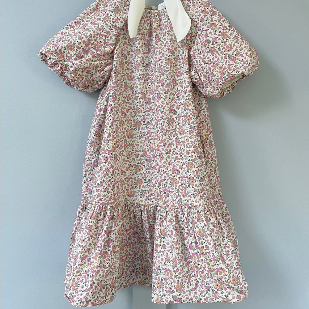 Zara High Fashion Girls Floral Pouf-Sleeved Flair Dress | Size 10